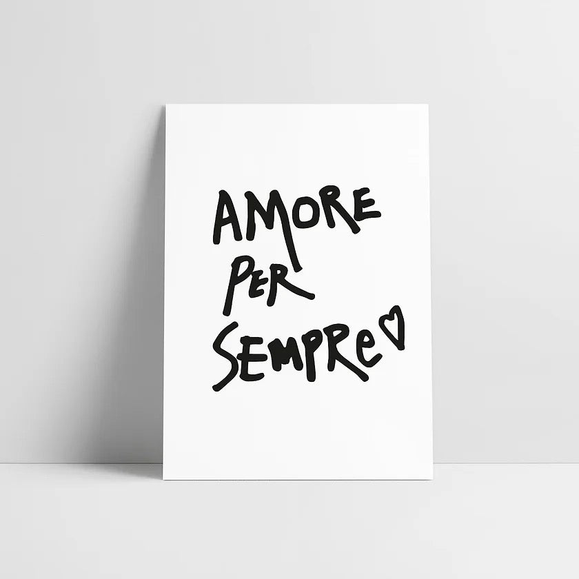 Postkarte mit Aufschrift Amore per Sempre - Für immer Liebe und Herz