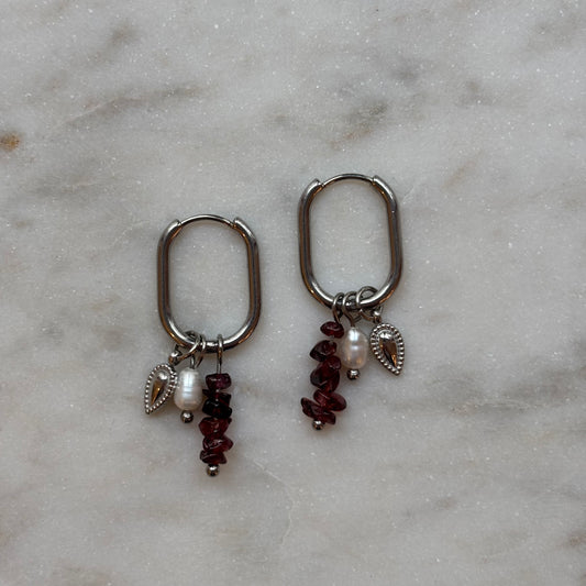 Ohrringe Granat und Perle silber