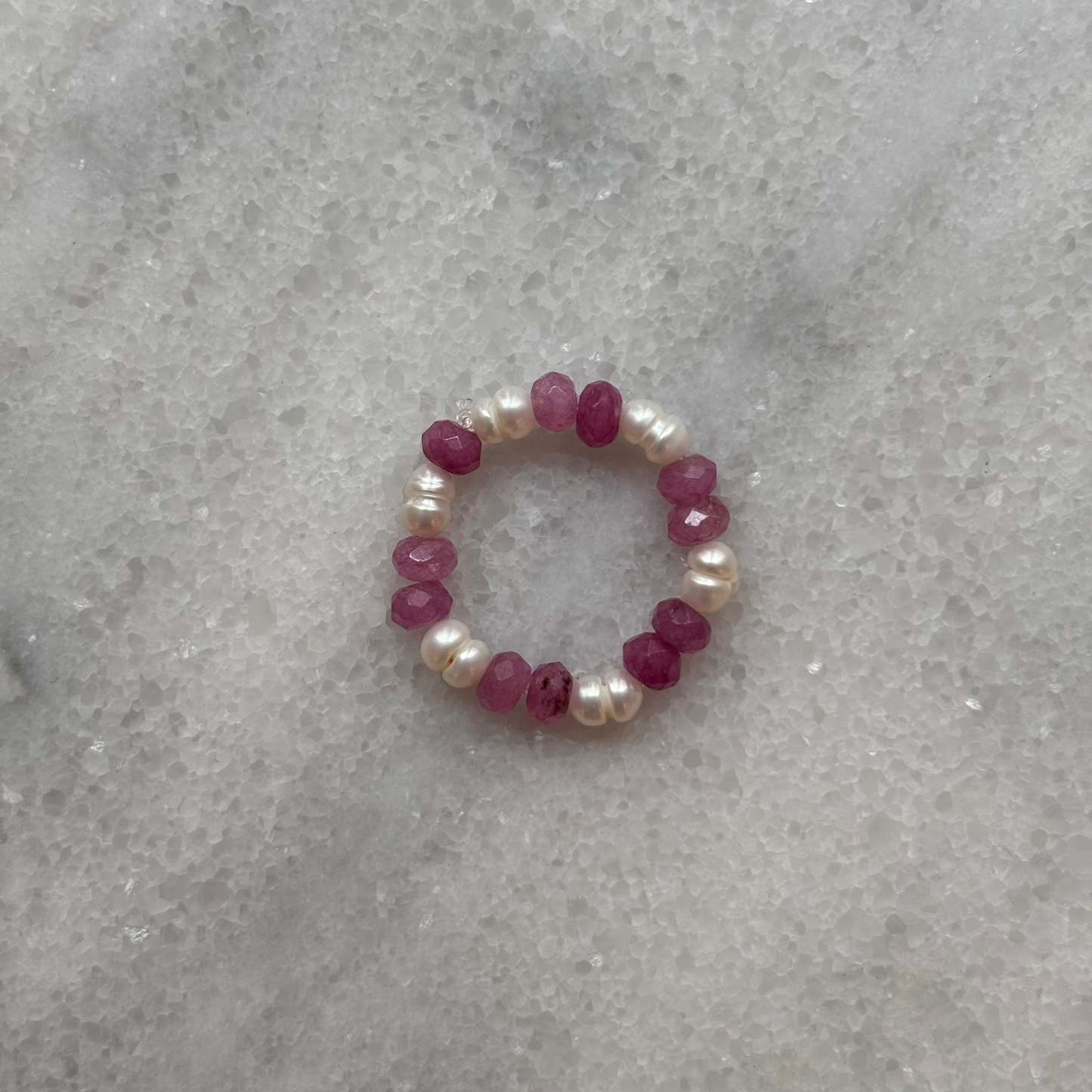 Süßwasserperlenring pink Achat