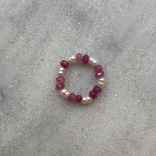 Süßwasserperlenring pink Achat